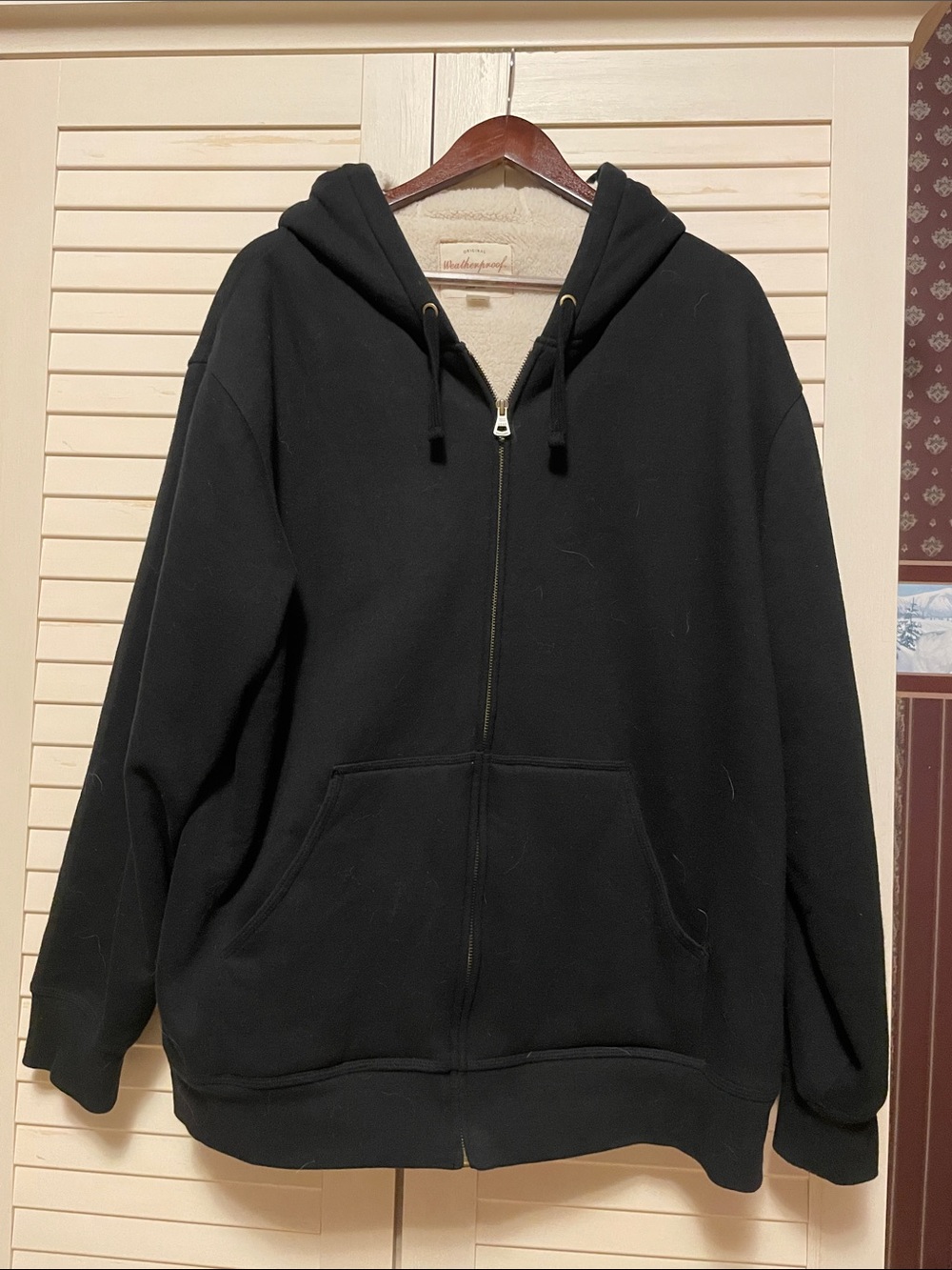 Weatherproof Black zip up hoodie with Cream Sherpa Lining